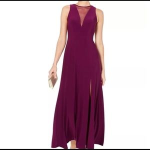 Nightway Women’s Gown Berry Purple Sheer Illusion T Thigh Slit Size 8